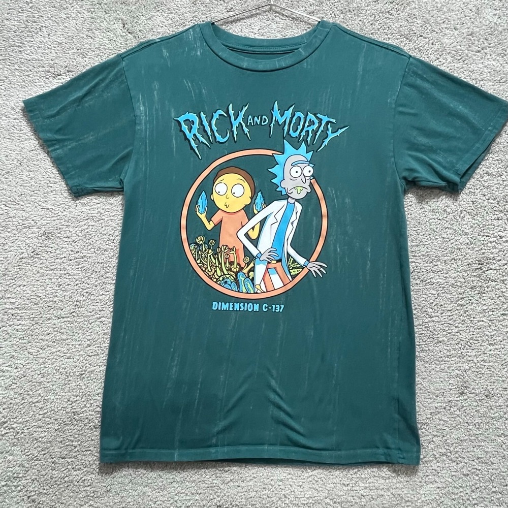 Rick And Morty T-Shirt Men's Small Green Graphic Crew Neck Short Sleeves Cotton